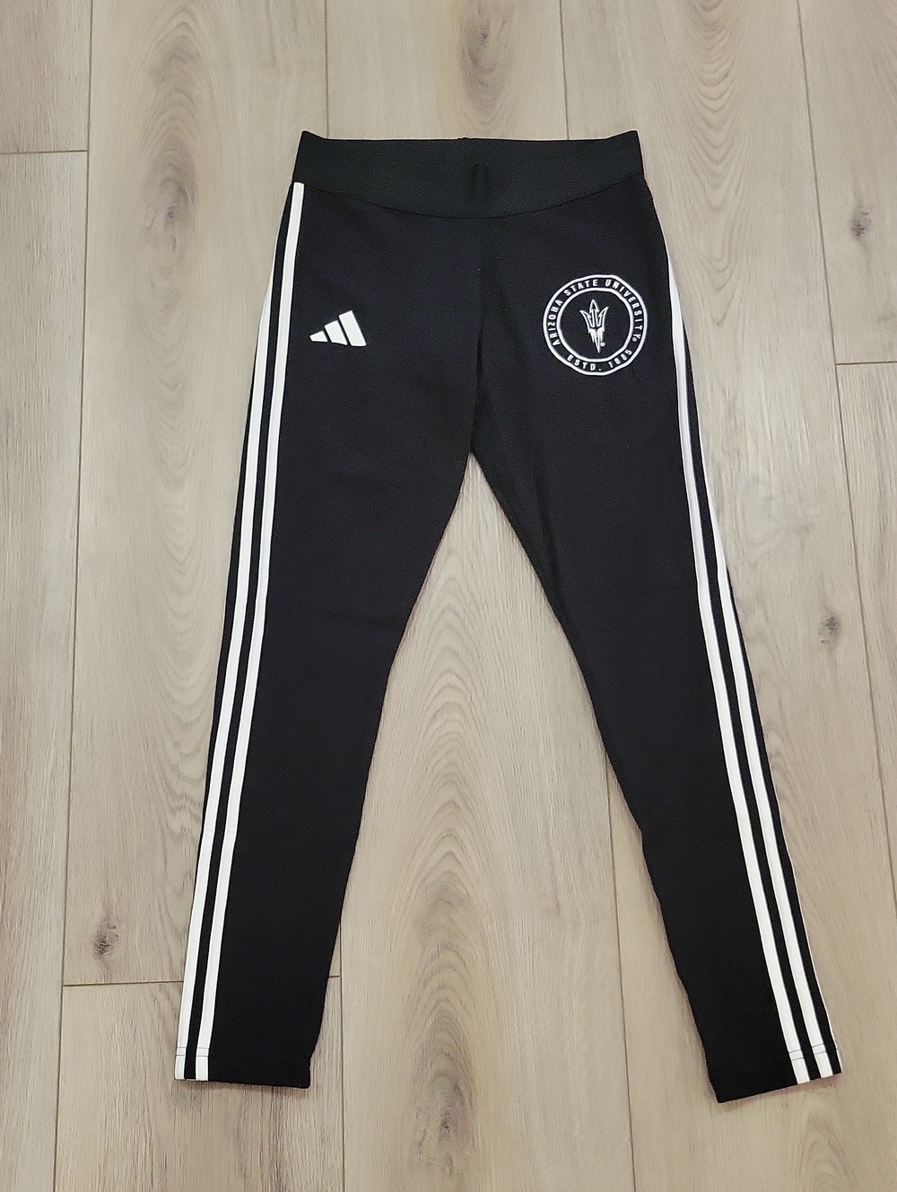 adidas Black Leggings with White Side Stripes And ASU logo